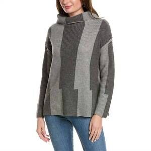NEW OST rolled neck vertical stripe sweater in charcoal
